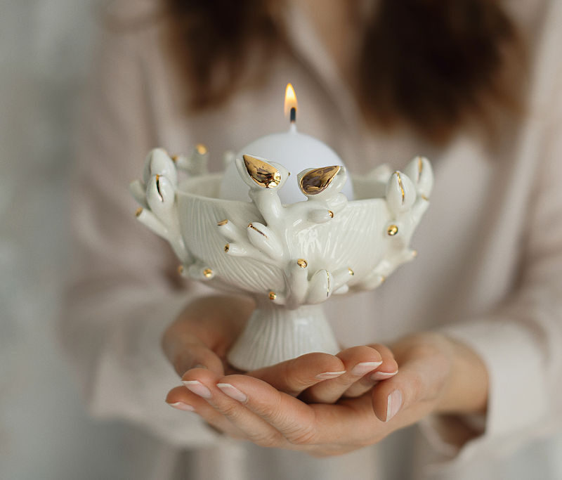Keraminė žvakidė - Meilūs paukštukai